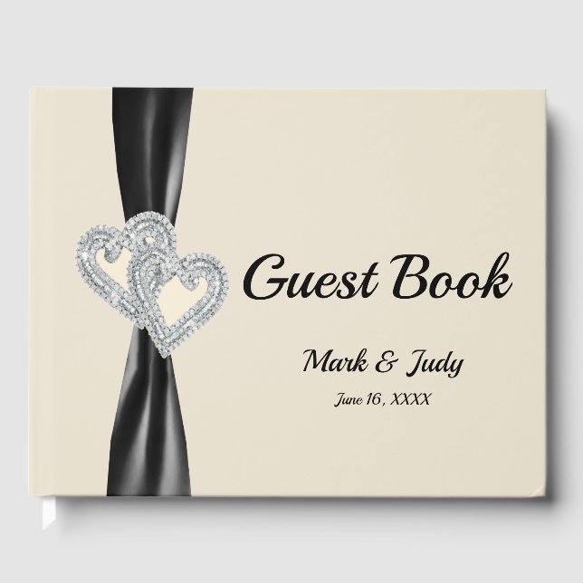 Livre D'or Black Ribbon Diamond Hearts Mariage Guestbook (Recto)