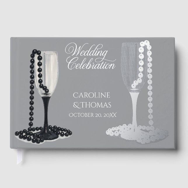 Livre D'or Black & White Pearl Champagne Glass Wedding (Recto)