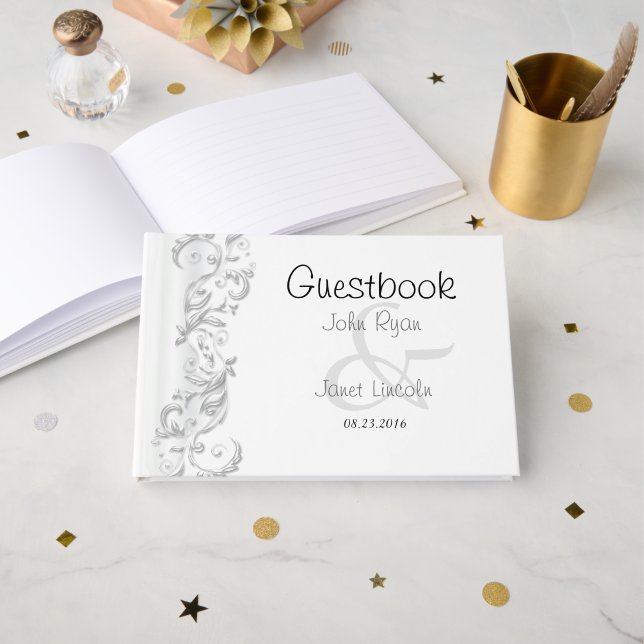 Livre d'or blanc Floral Ornate (Recto ouvert)