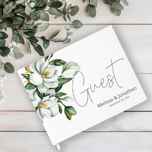 Livre D'or Blanc Magnolia Floral Mariage Rustc