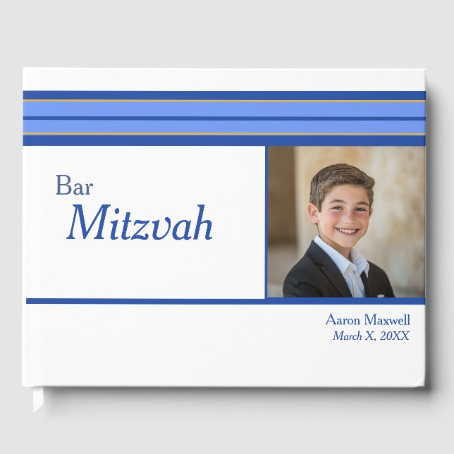 Livre D'or Bleu Bleu Blanc Barre de photos Mitzvah (Recto)