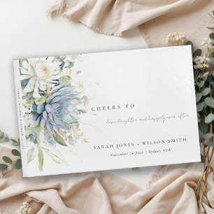 Livre D'or Bleu doux Vert Succulent Mariage botanique fleuri