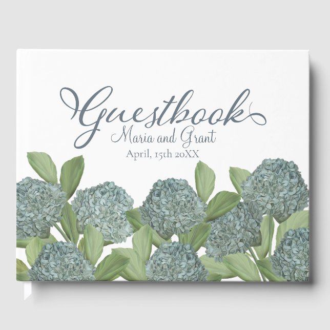 Livre D'or Bleu Dusty Mariage Hydrangea Botanique Floral (Recto)