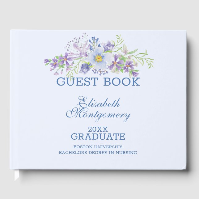Livre D'or Bleu et Lavande Floral Graduation Party (Recto)
