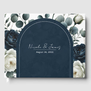 Livre D'or Bleu foncé et blanc Moderne Floral Mariage