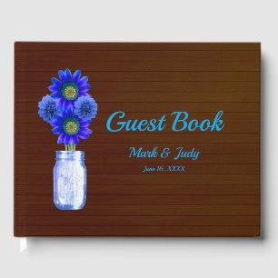 Livre D'or Bleu foncé Rustique Floral Mason Mariage jarre