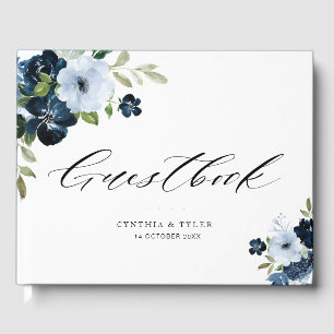 livre d'or bleu marine floral mariage