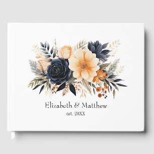 Livre D'or Bleu marine, orange brûlé et Mariage de fleurs de 