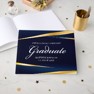 Livre D'or Bleu Nuit Or Géométrique Personnalisé Formel Diplô
