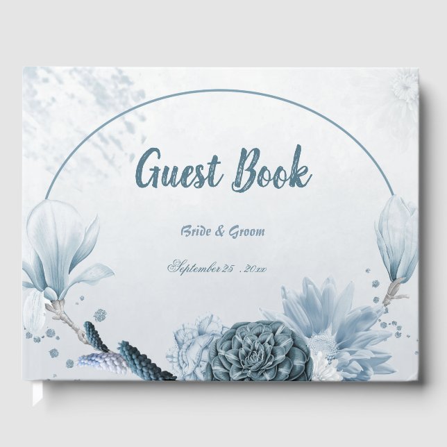Livre D'or bleu poussiéreux fleurs romantique (Recto)