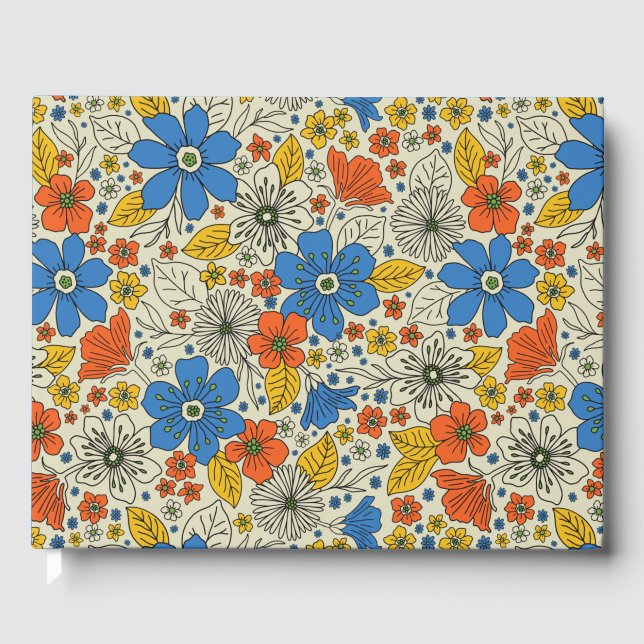 Livre D'or Bleu rétro, Jaune & Orange Floral (Recto)