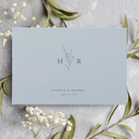 Bleu Simple Minimal Monogramme Mariage botanique