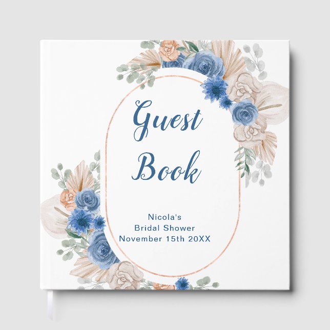 Livre D'or Blue Boho Pampas Grass Bridal Shower (Recto)
