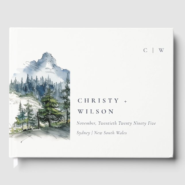 Livre D'or Blue Green Woods Mountain Paysage Mariage de croqu (Recto)