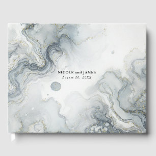 Livre D'or Blue Grey & Gold Beach Watercolor Beach Mariage