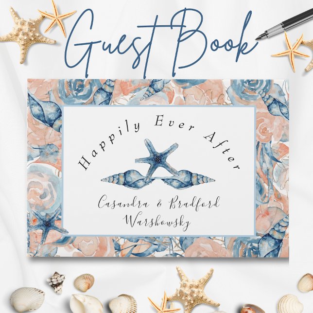 Livre D'or Blue n Blush Beach Sea Shell Flowers Mariage (Créateur téléchargé)