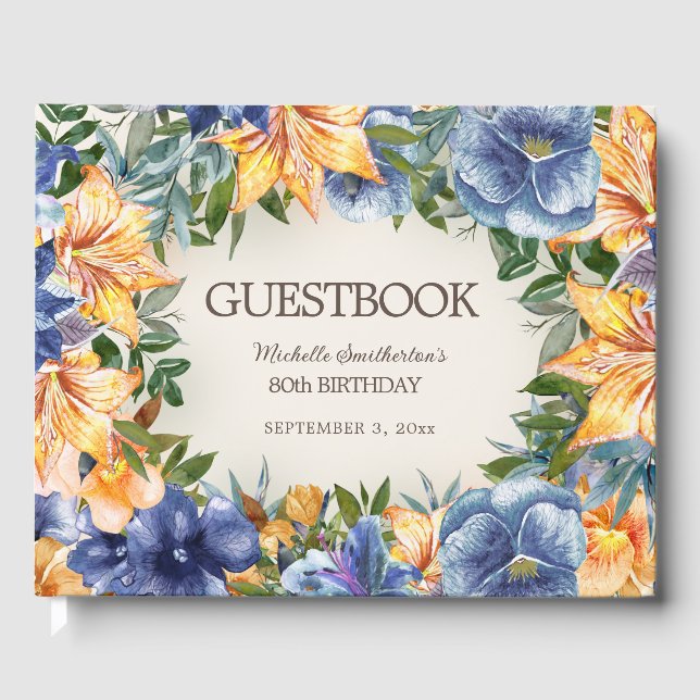Livre D'or Blue Orange Floral 80e anniversaire (Recto)
