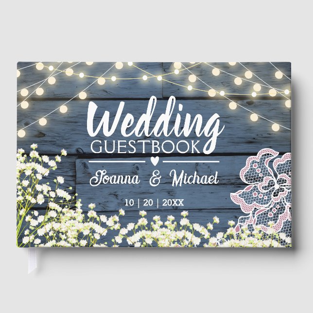 Livre D'or Blue Wood Baby's Breath Lights & Lace Mariage (Recto)