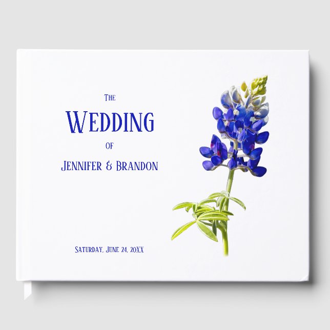 Livre D'or Bluebonnet Floral sur blanc, Mariage (Recto)
