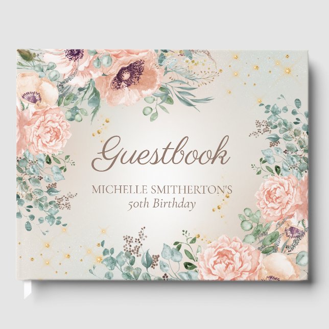 Livre D'or Blush rose Floral Gold Parties scintillant Anniver (Recto)