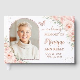 Livre D'or Blush rose Floral Rose Gold Memorial Funeral Photo
