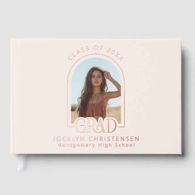 Livre D'or Blush rose moderne Photo Graduation Rose Gold (Recto)