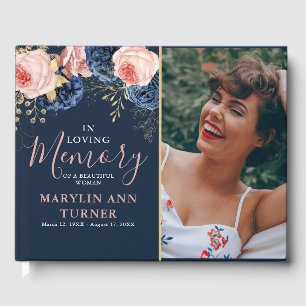 Livre D'or Blush Rose & Navy Florals Elégant hommage commémor