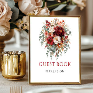 Livre d'or bohème burgundy floral 8x10 sur socle