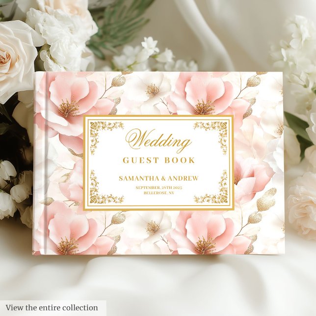 Livre d'or bohème simple mariage (Simple bohemian blush gold wedding guest book)