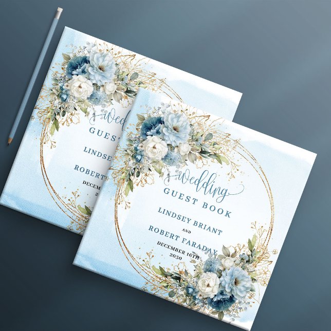 Livre D'or Bohemian Blue Floral Gold Wedding Guest Book (Bohemian Blue Floral Gold Wedding Guest Book)