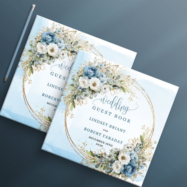 Livre D'or Bohemian Dusty Blue Floral Gold Wedding Guest Book (Bohemian Dusty Blue Floral Gold Wedding Guest Book)