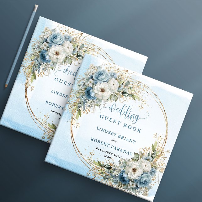 Livre D'or Bohemian Light Blue Floral Gold Glitter Guest Book (Bohemian Light Blue Floral Gold Glitter Guest Book

)
