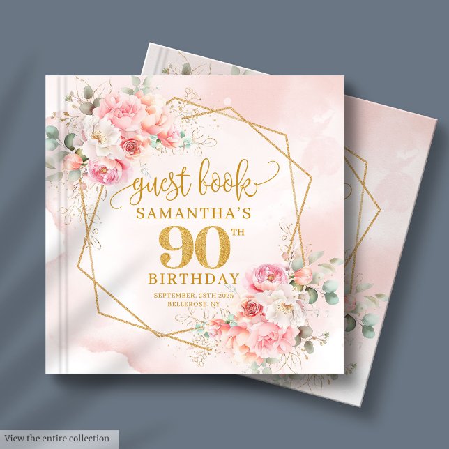 Livre D'or Bohemian Pastel Pink Gold Parties scintillant Peon (Bohemian Pastel Pink Gold Glitter Peonies 90th Guest Book )