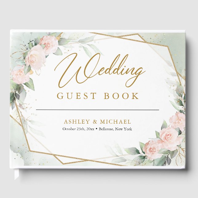 Livre D'or Boho Blush fleurs rose verdure et mariage or (Recto)