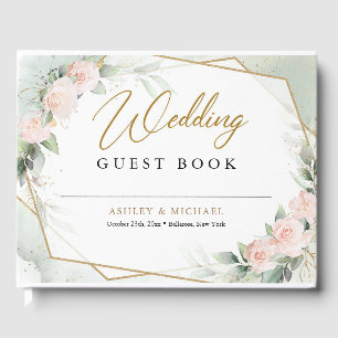 Livre D'or Boho Blush fleurs rose verdure et mariage or