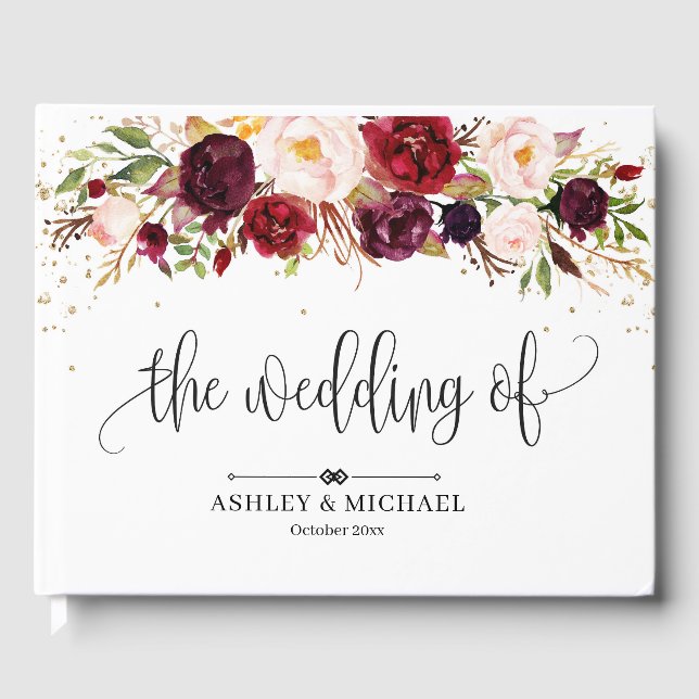 Livre D'or Boho Burgundy marsala bleu rose mariage (Recto)