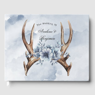 Livre D'or Boho Deer Antler avec Mariage Floral bleu