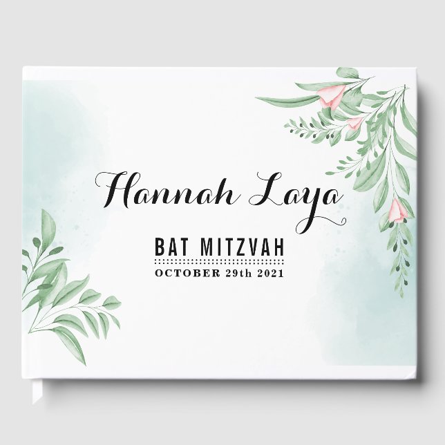 Livre D'or Boho Dusty Blue Eucalyptus Bat mitzvah (Recto)
