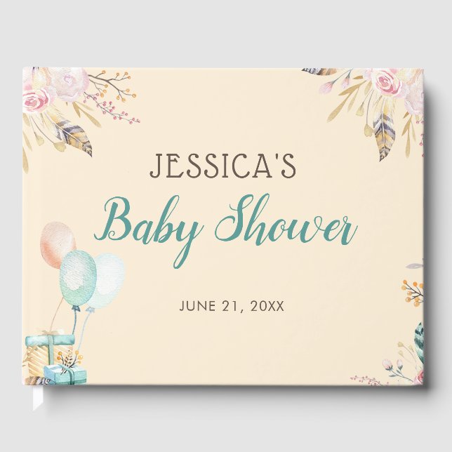 Livre D'or Boho Feathers Baby shower Floral (Recto)