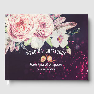 Livre d'or Boho Floral Plumes violet clair mariage
