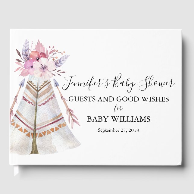 Livre D'or Boho Floral Tribal Teepee Baby shower (Recto)