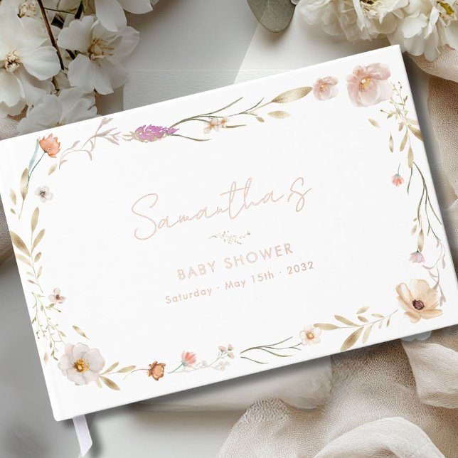 Livre D'or Boho Flower Baby Shower Welcome (Boho Flower Baby Shower Welcome Custom Foil Guest Book)