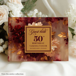 Livre D'or Boho Marsala Blush Gold Floral de luxe 50 Annivers