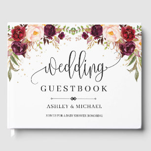 Livre D'or Boho marsala bordeaux or brun mariage floral