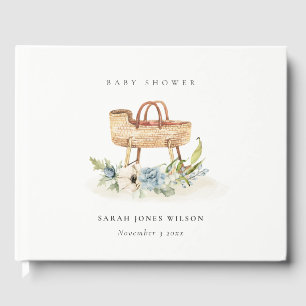 Livre D'or Boho Nursery Blue Floral Bassinet Baby shower