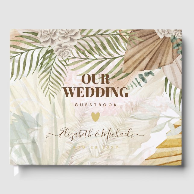 Livre D'or BOHO Pampas Grass Beige Vert Mariage en terre cuit (Recto)