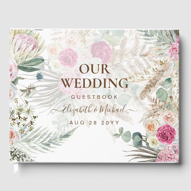 Livre D'or BOHO Pampas Grass Floral rose Mariage Sage (Recto)