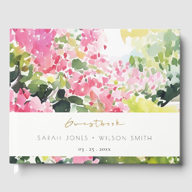 Livre D'or Boho Pink Green Bougainvillea Mariage (Recto)