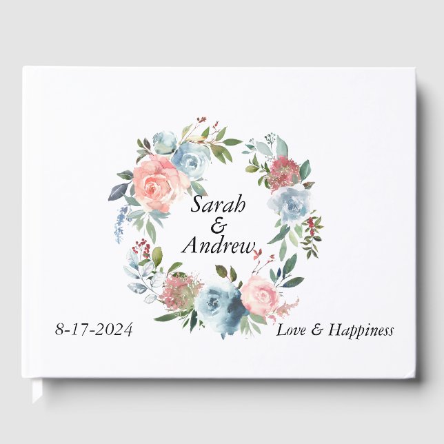 Livre D'or Boho rose bleu vert Mariage de couronne (Recto)