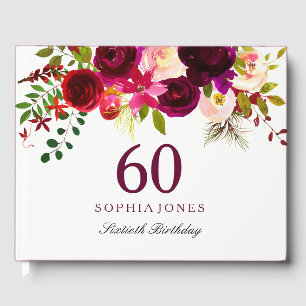 Livre D'or Boho rouge bordeaux 60e fête d'anniversaire